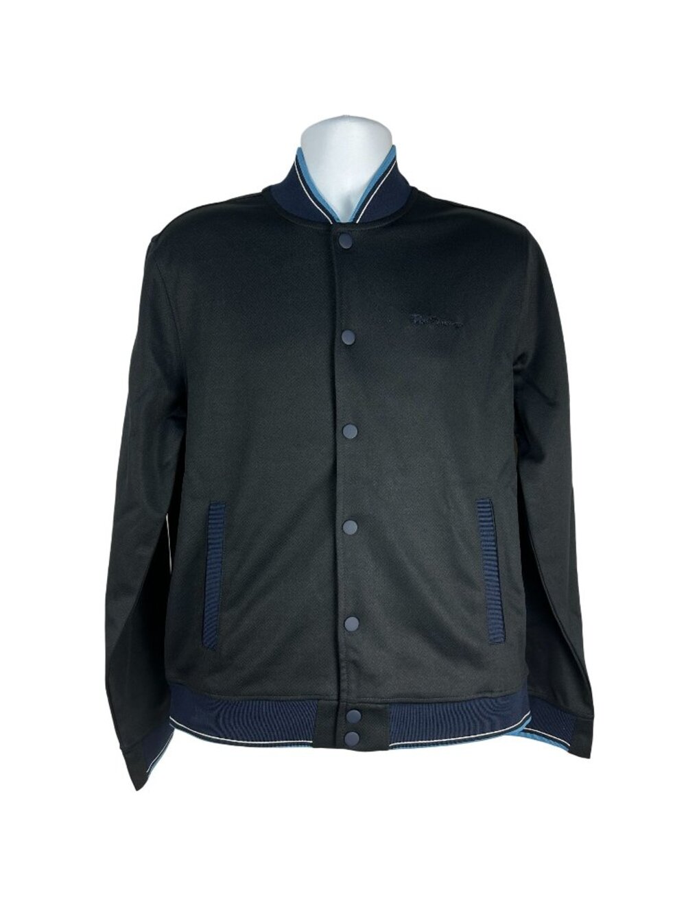 Ben Sherman Mens Navy Blue Bomber Jacket Size M Snap Closure Lightweight Fit
